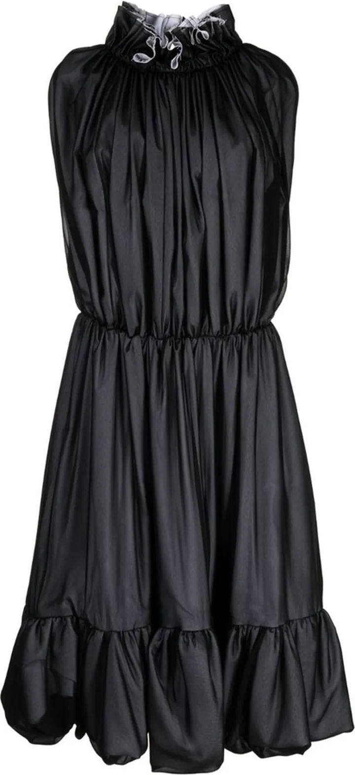 High-Neck Puffball Midi Dress