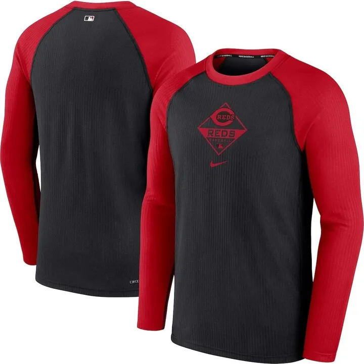 Men's Nike Black and Red Cincinnati Reds Game Authentic Collection Performance Raglan Long Sleeve T-shirt