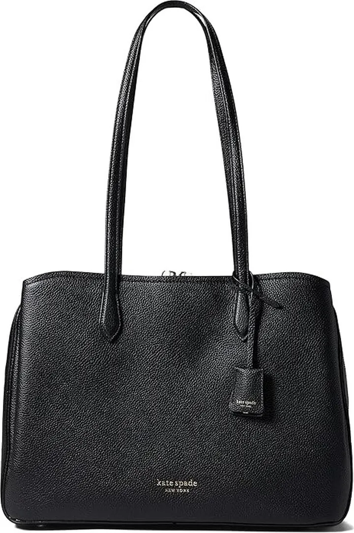 Kate Spade New York Hudson Pebbled Leather Large Work Tote (Black) Satchel Handbags