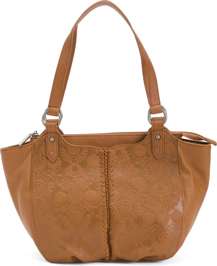 Leather Bolinas Embossed Satchel