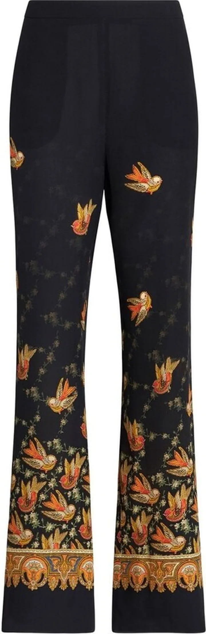 Silk Paisley-Print Straight Trousers
