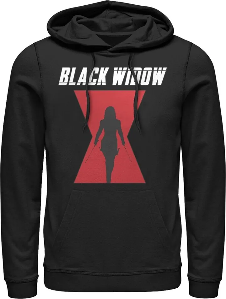 Men's Marvel Black Widow Hourglass Silhouette Pull Over Hoodie - Black - Large