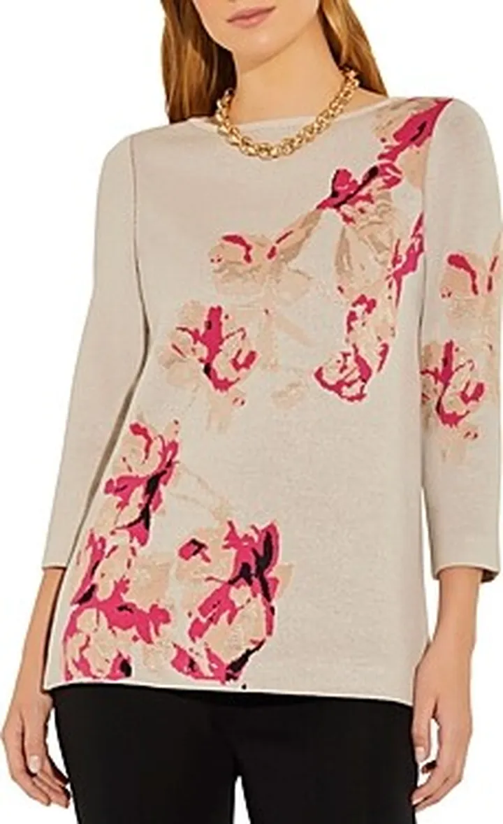 Misook Floral Jacquard Tunic Top