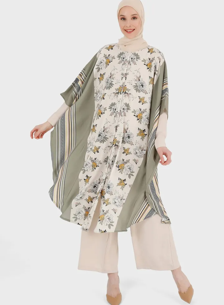 Floral Print Cape Sleeve Abaya