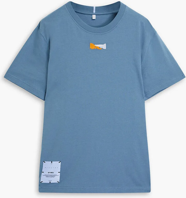 Embroidered printed cotton-jersey T-shirt