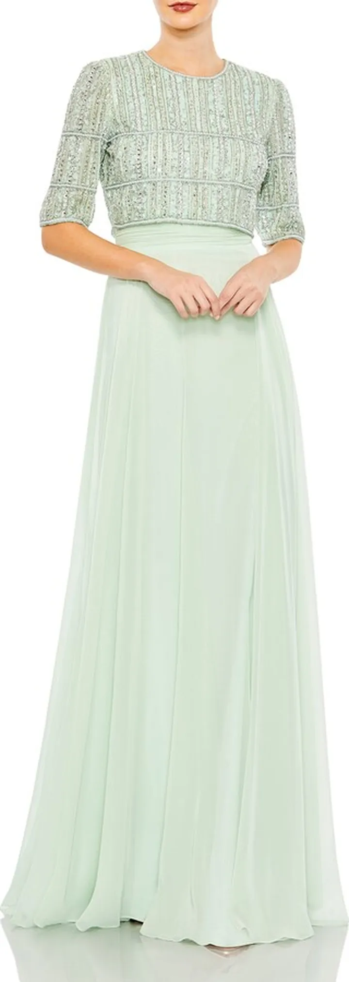 Beaded Bodice Chiffon A-Line Gown