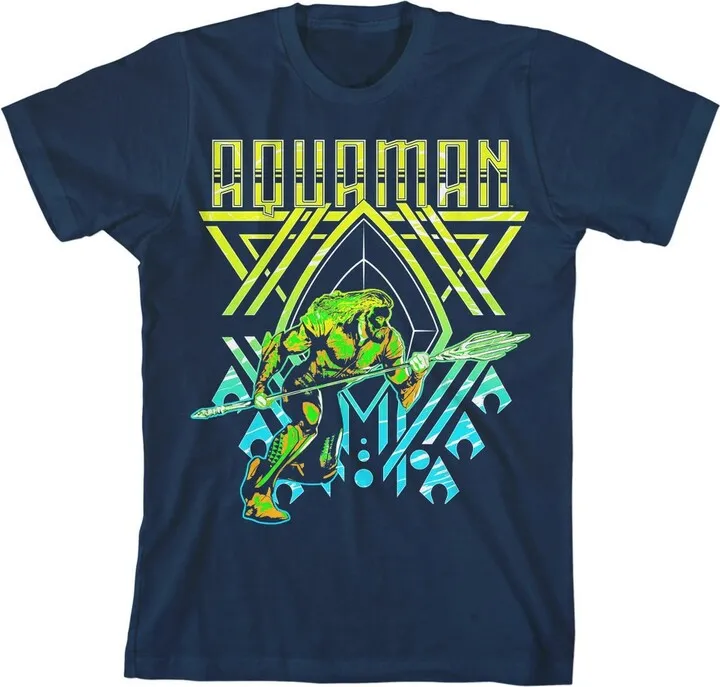 Justice League Movie Aquaman Throne Boy’s Navy Tee-Medium