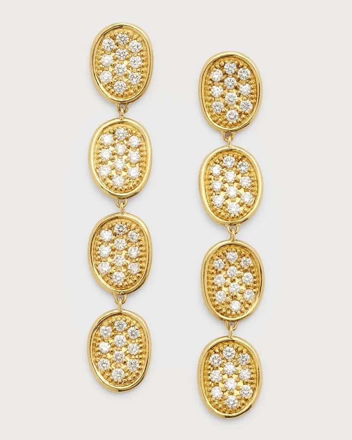 18K Yellow Gold Lunaria Pave Diamond 4-Drop Earrings