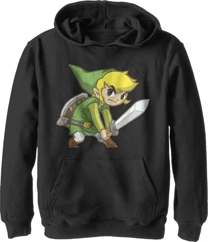 Boy's Nintendo Legend of Zelda Spirit Tracks Link Pull Over Hoodie - Black - Medium