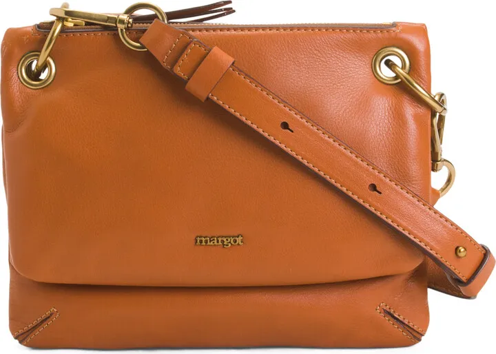 Leather Kiera Double Zipper Compartment Crossbody With Strap