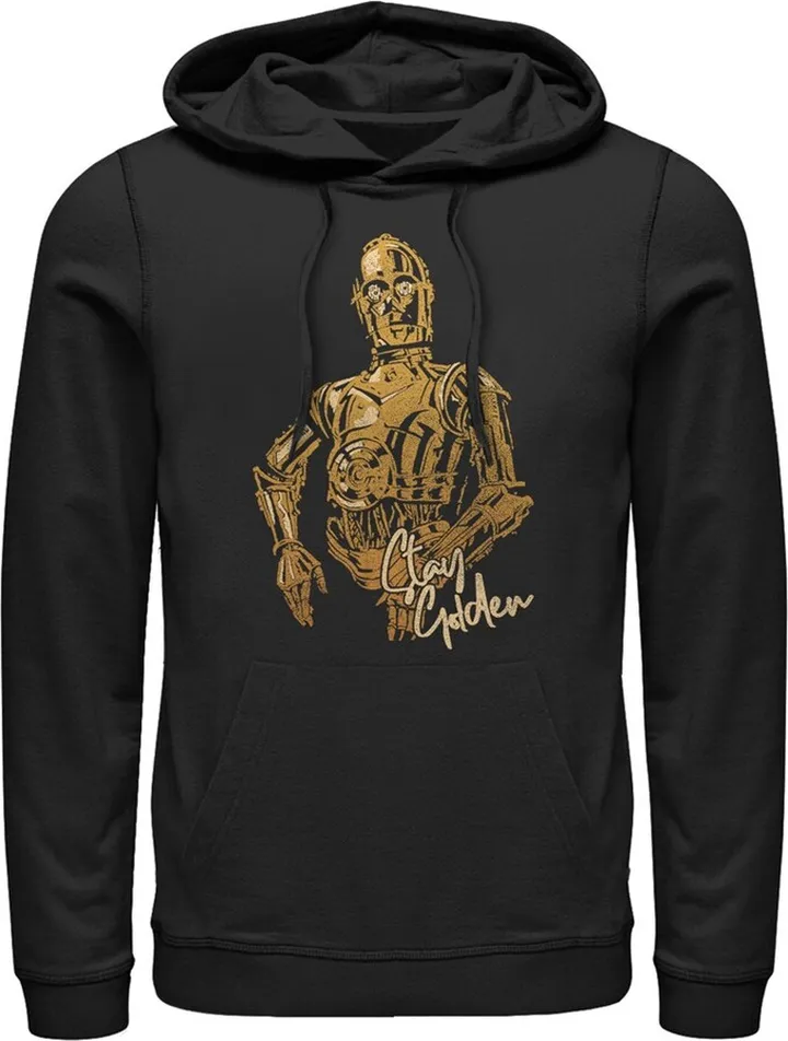 Men's Star Wars: The Rise of Skywalker C-3PO Stay Golden Pull Over Hoodie - Black - X Large