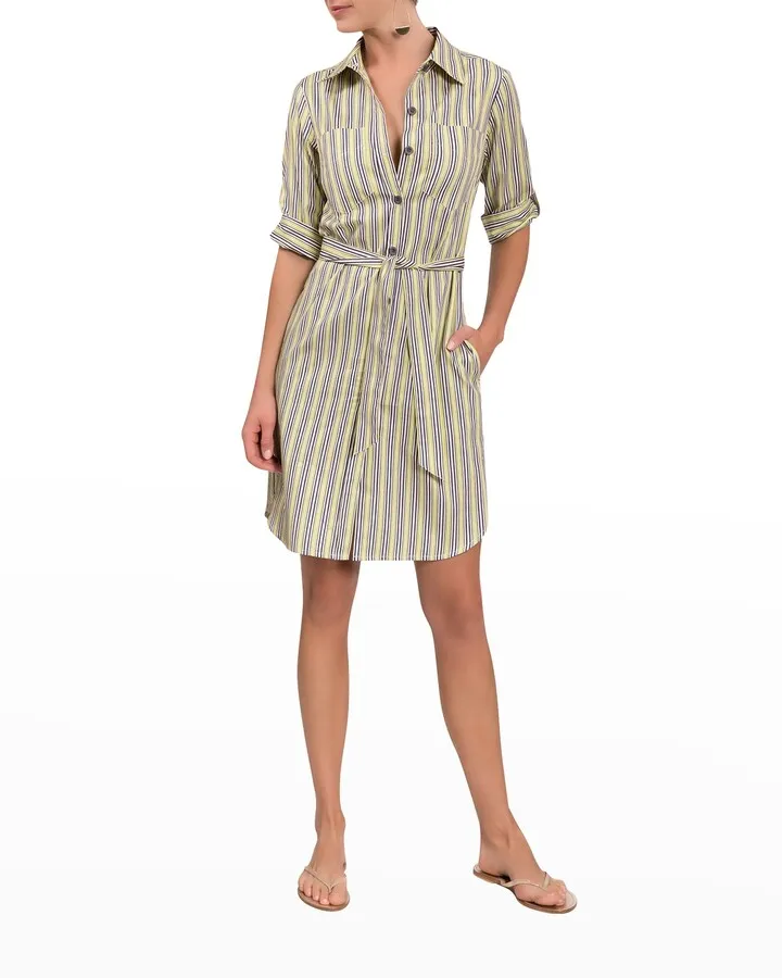 Janell Short Striped Belted Shirtdress