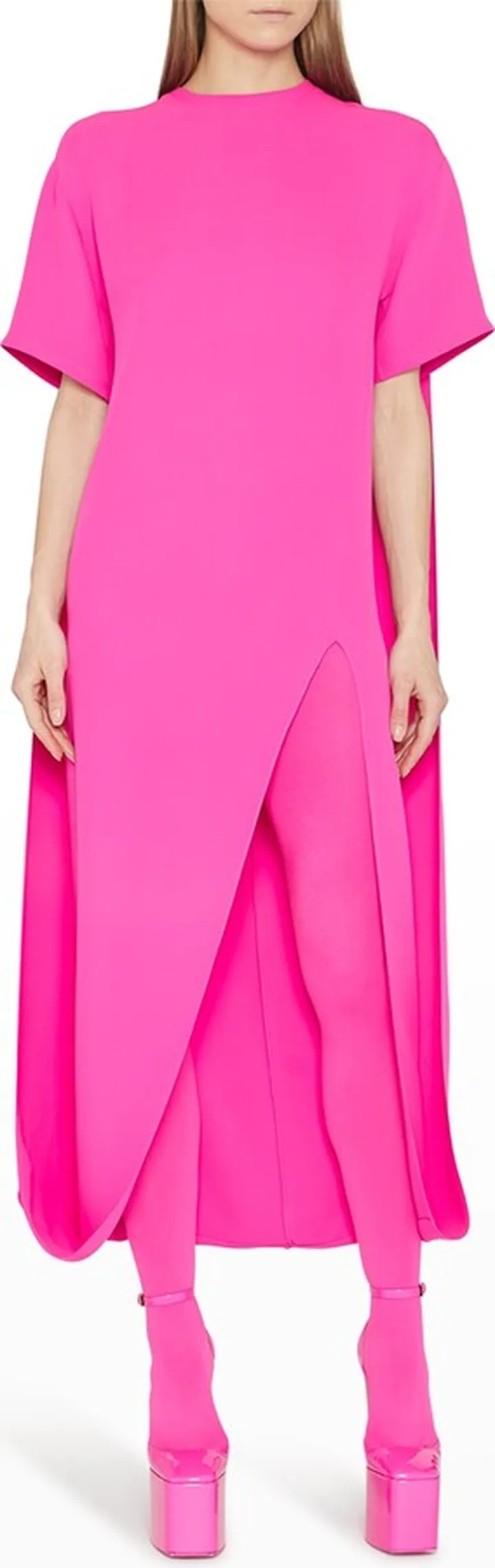 Thigh-Slit Silk Cape Midi Dress