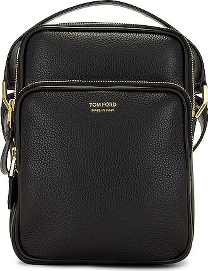 TOM FORD Soft Grain Leather Smooth Calf Leather Small Double Zip Messenger in Black