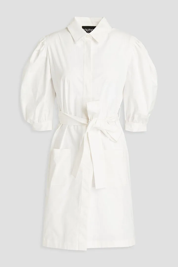 Belted cotton-blend poplin mini dress