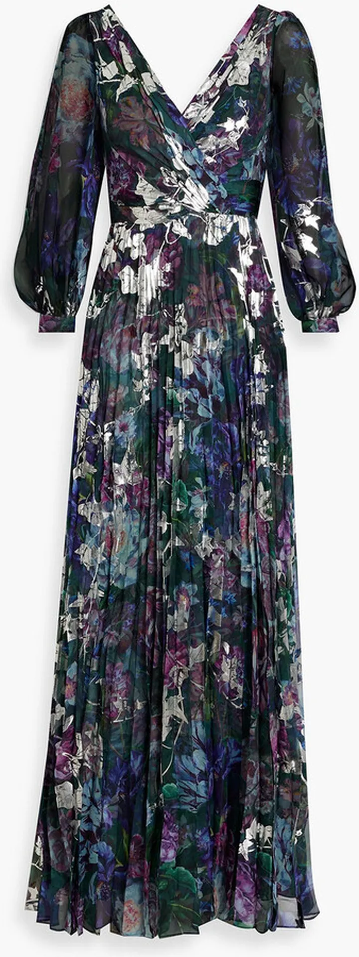 Cutout metallic floral-print chiffon gown