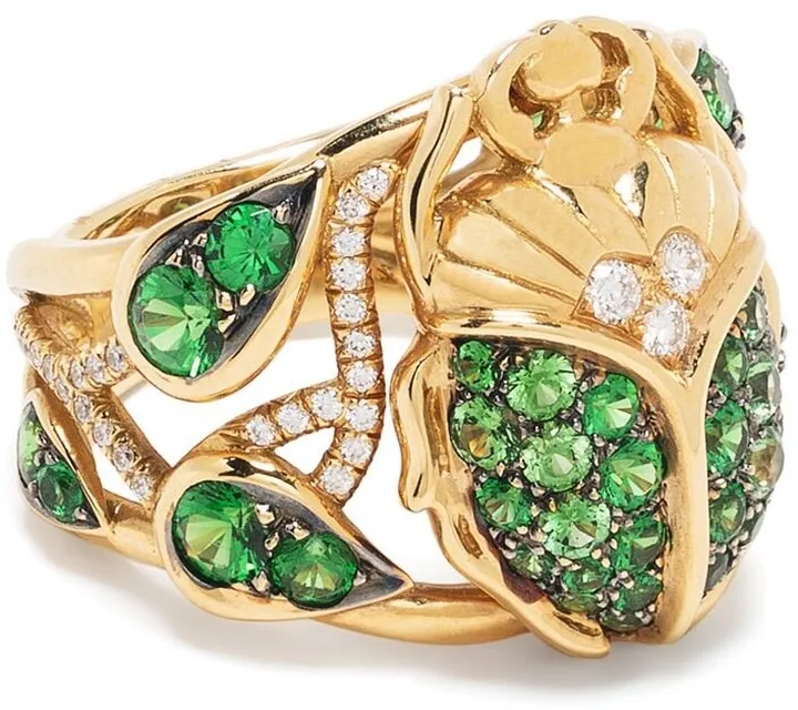 18kt yellow gold Scarab tsavorite and diamond ring