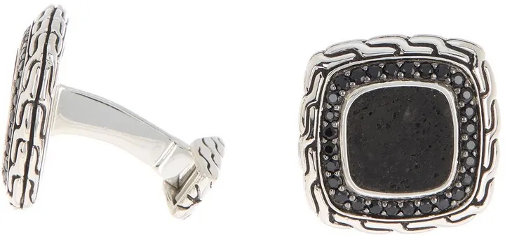 Sterling Silver Classic Chain Black Sapphire Cuff Links