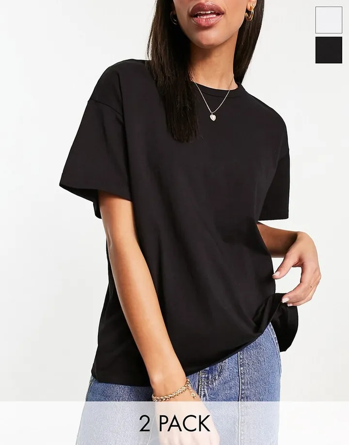 Bershka oversized t-shirt 2 pack in black and white