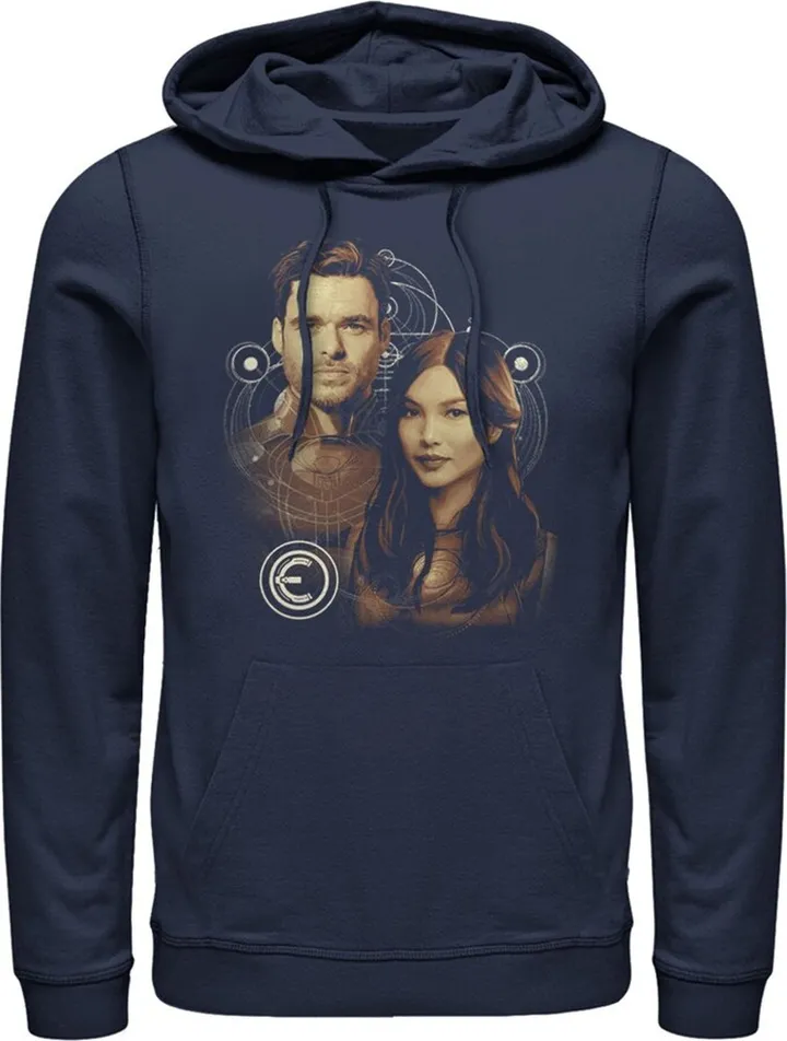 Men's Marvel Eternals Sersi and Ikaris Pull Over Hoodie - Navy Blue - 2X Large