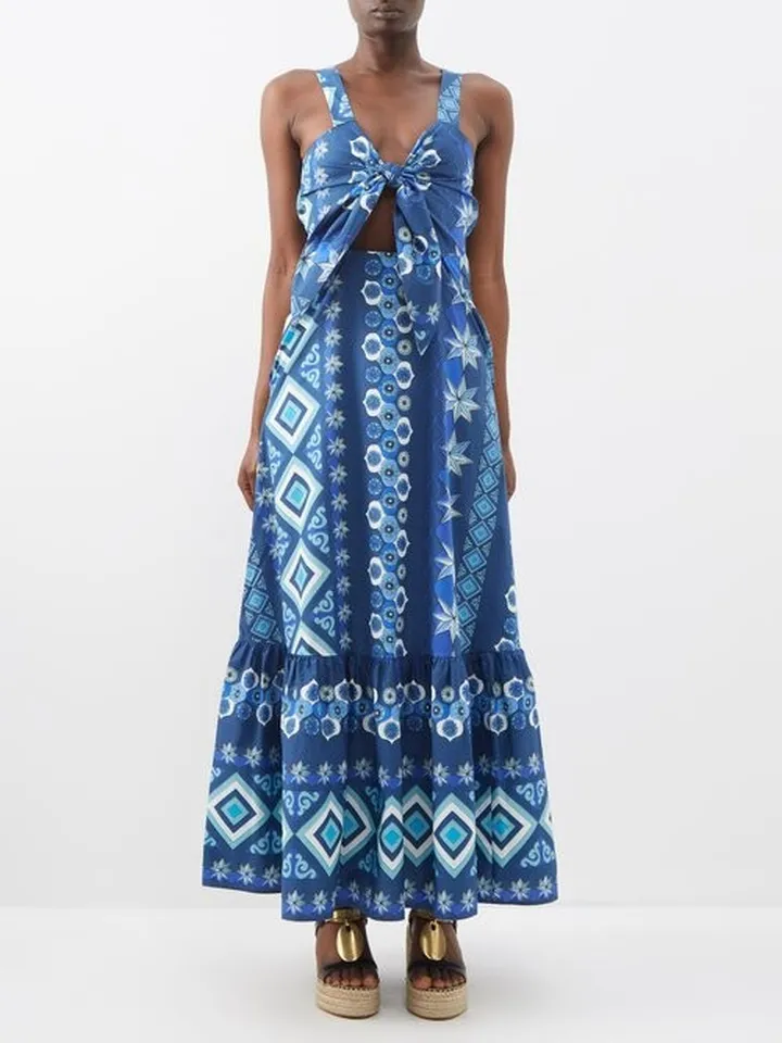 Peek-a-boo Costiera-print Cotton-poplin Dress