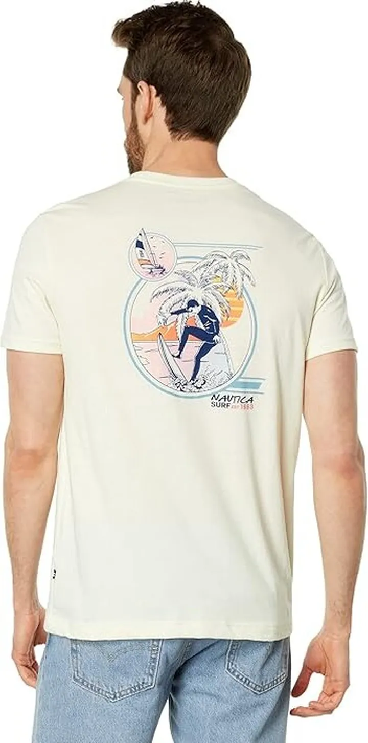 Nautica Sustainably Crafted Surfing Club Graphic T-Shirt (Sail Cream) Men's Clothing