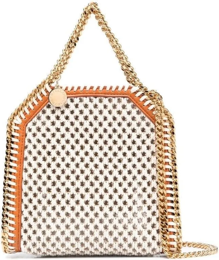 Micro Falabella Tote Bag In Ivory And Beige Mesh