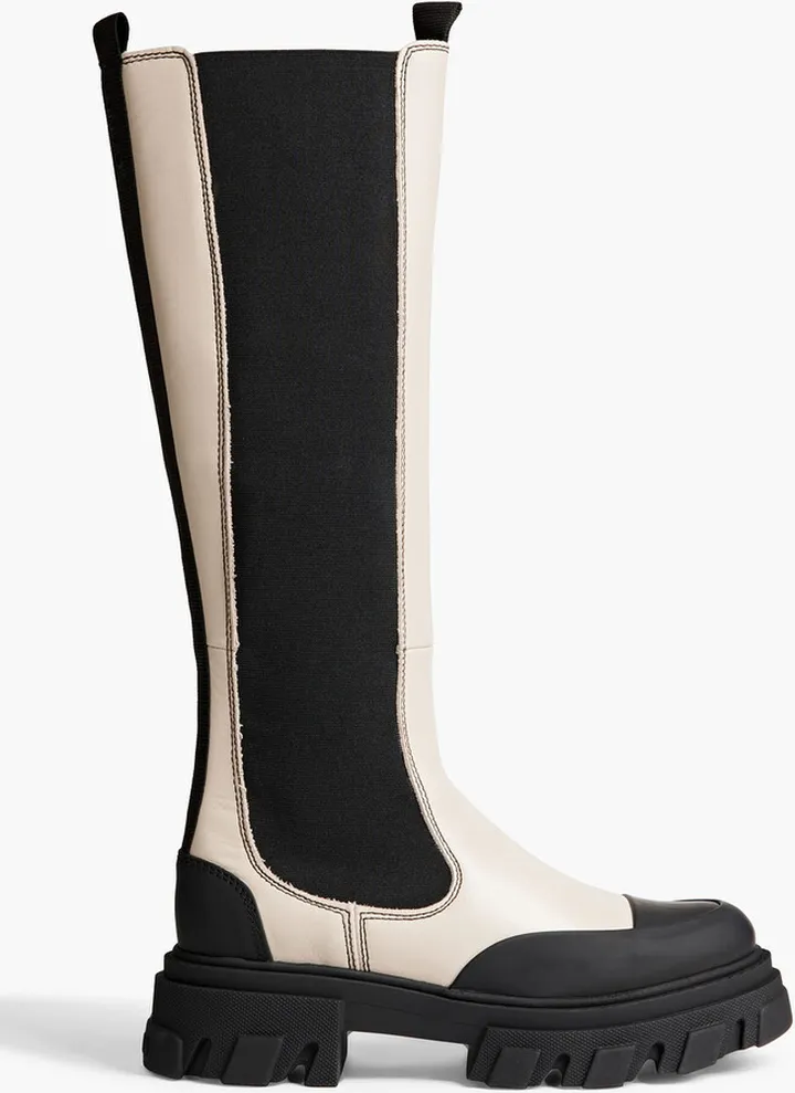 Rubber-trimmed leather knee boots