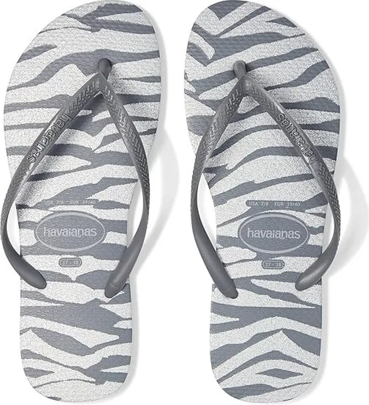 Havaianas Slim Animals Glitter Flip Flop Sandal (Steel Grey) Women's Sandals