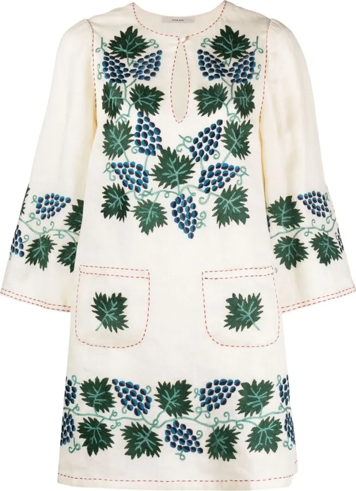 Neutral Tavria Embroidered Mini Dress