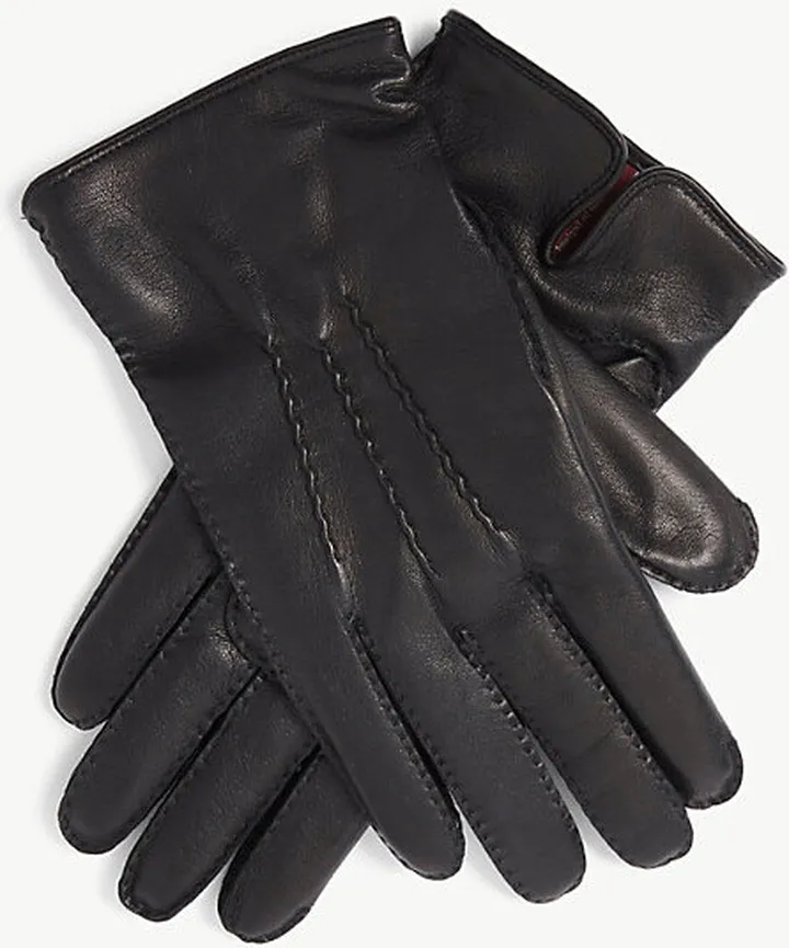 Mens Black (pewter) Levens Cashmere-lined Leather Gloves