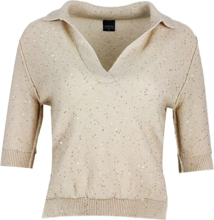 Short-sleeved Polo Shirt In Cotton Thread Embellished With Micro Sequins