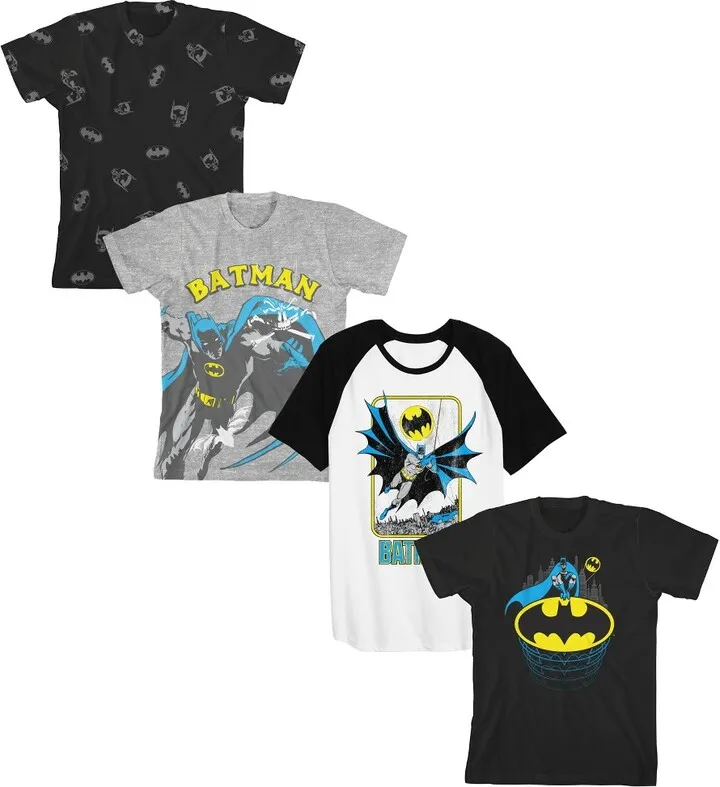 Batman Hero & Logo 4-Pack Crew Neck Short Sleeve Youth Boy’s T-Shirts-XXL