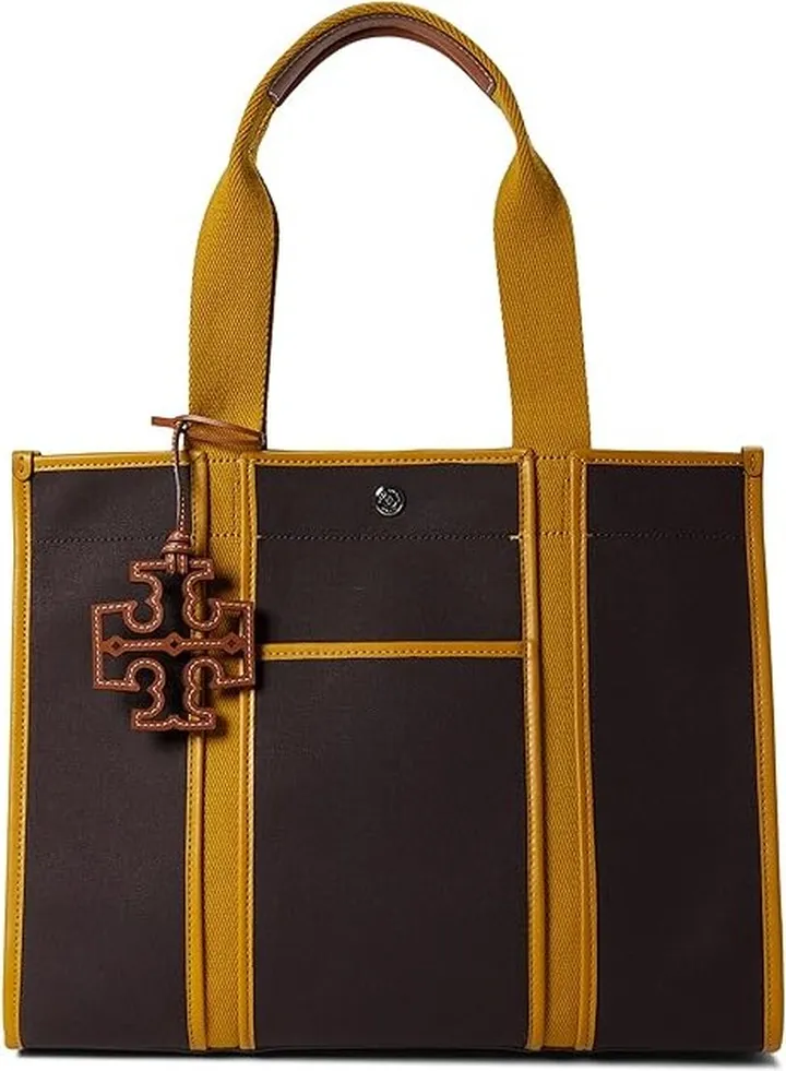 Tory Burch Twill Tory Tote (Dark Mahogany) Handbags