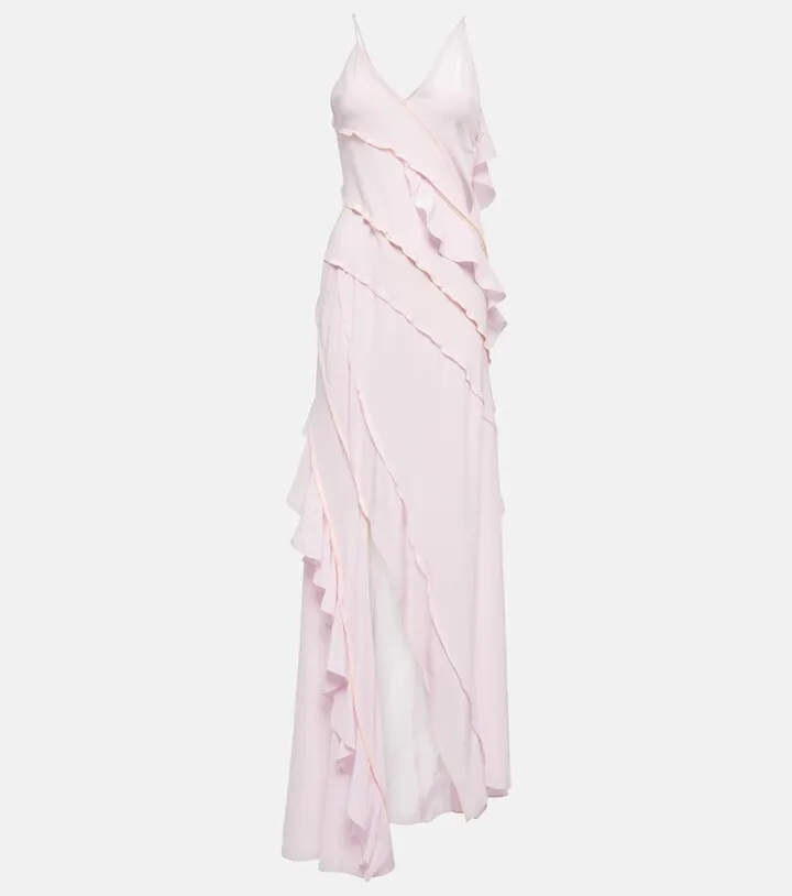 Ruffle-trimmed silk gown