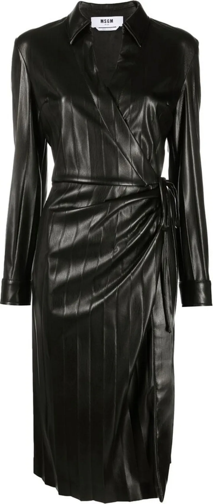 Faux-Leather Pleated Dress