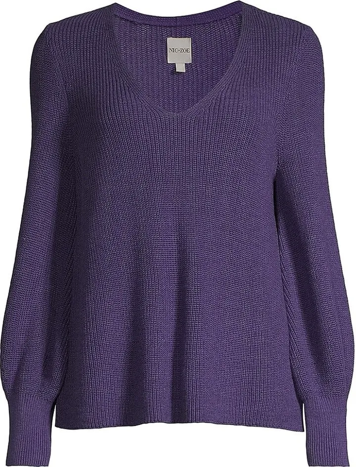 Shaker-Knit V-Neck Sweater