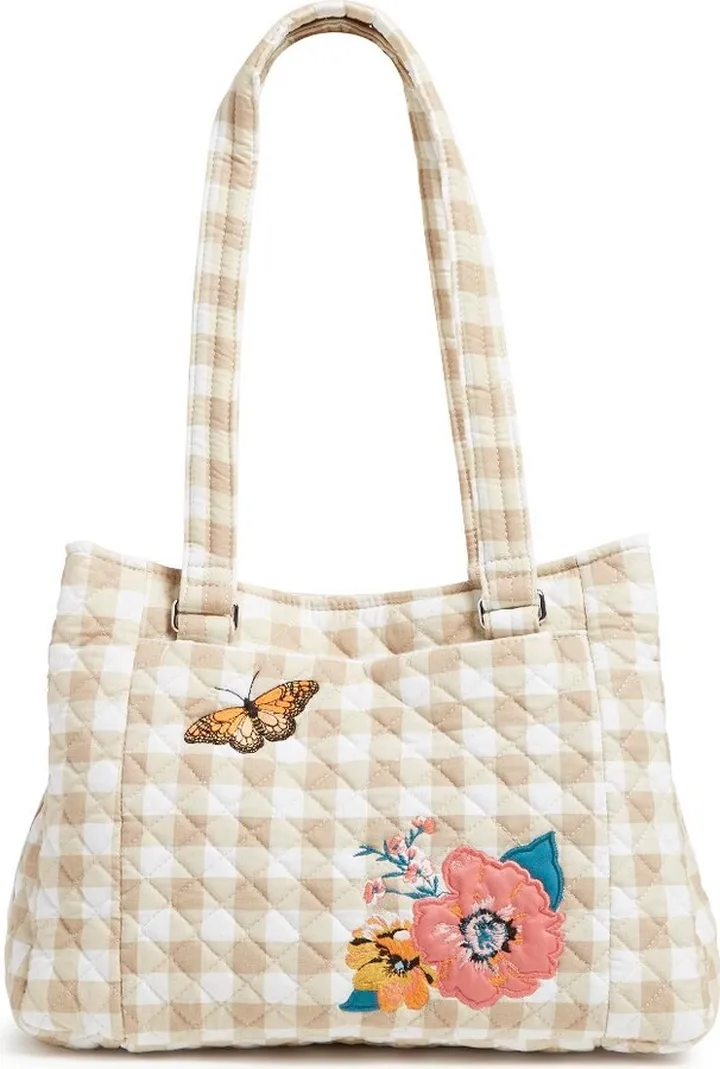Vera Bradley Women's Recycled Cotton Multi-Compartment Shoulder Bag Peach Blossom Picnic
