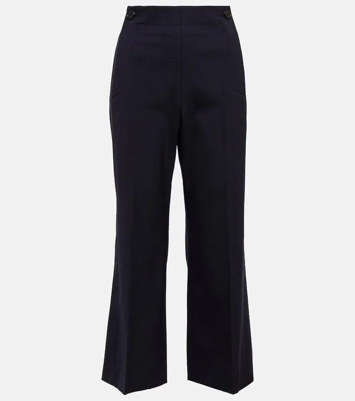 High-rise cropped flared wool pants