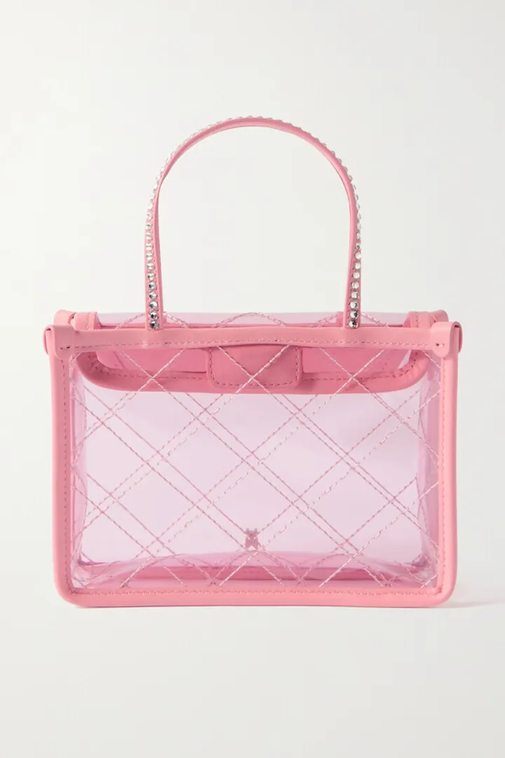Amina Muaddi - Betty Mini Crystal-embellished Leather-trimmed Pvc Tote - Pink