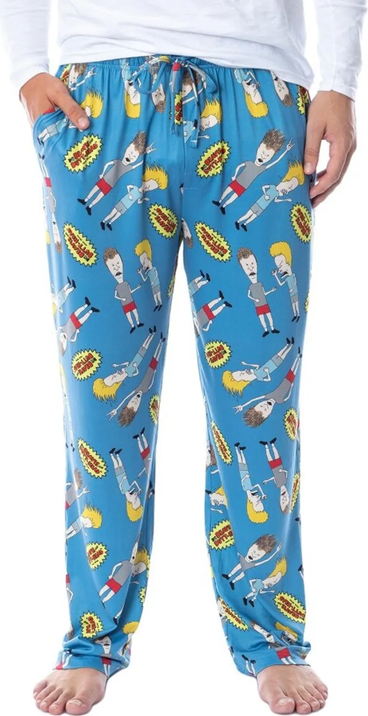 MTV Mens' Beavis and Butt-Head Logo TV Show Sleep Pajama Pants (XX-Large) Blue