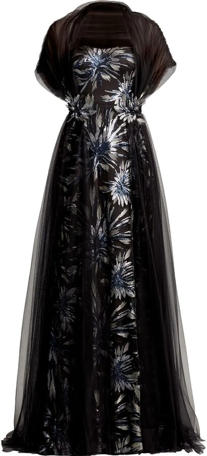 Floral-Print Tulle Gown