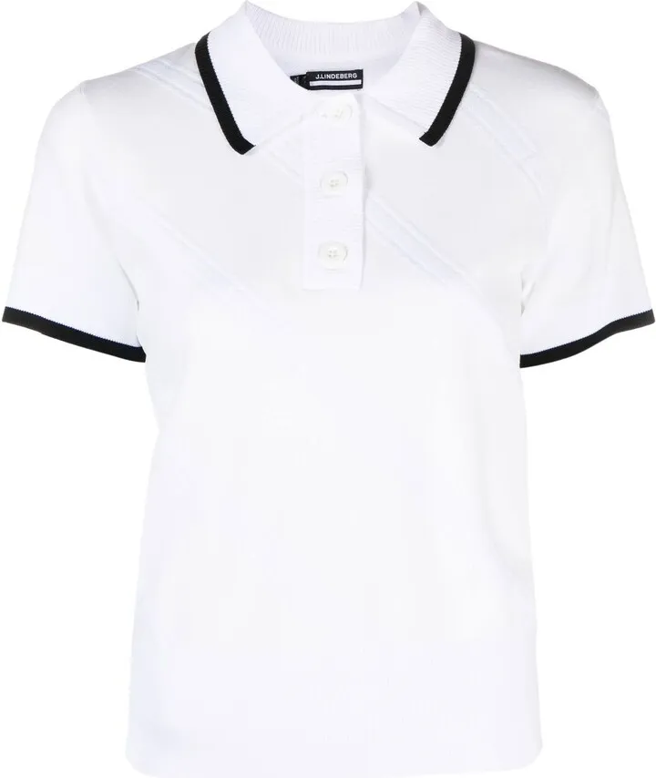 White Feline Jacquard Knit Golf Polo Top