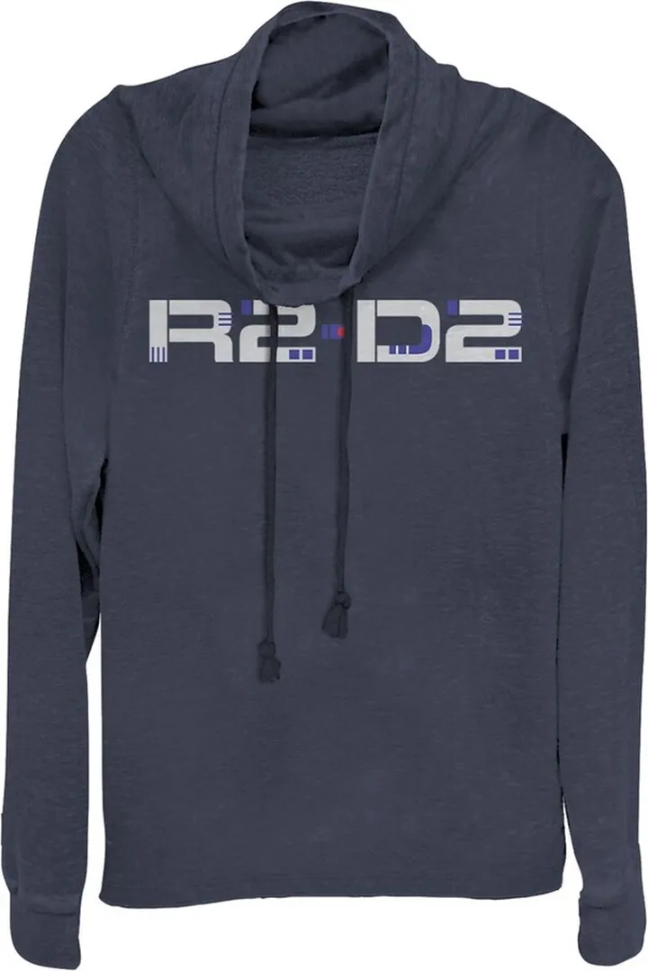Junior's Star Wars: The Rise of Skywalker R2-D2 Text Cowl Neck Sweatshirt - Navy Blue - X Small
