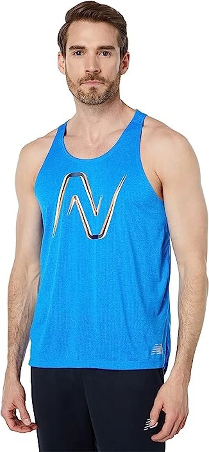 New Balance Graphic Impact Run Singlet (Serene Blue Heather) Men's Clothing