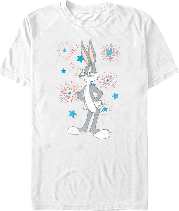 Men's Looney Tunes Bugs Bunny Stars and Fireworks T-Shirt - White - Small