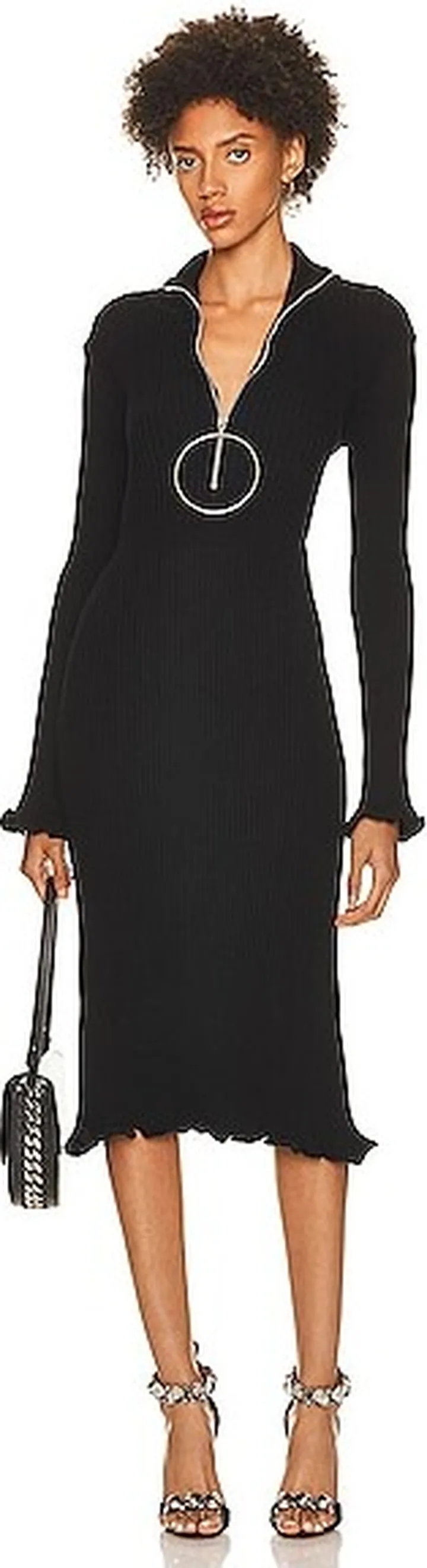 PACO RABANNE Long Sleeve Midi Dress in Black