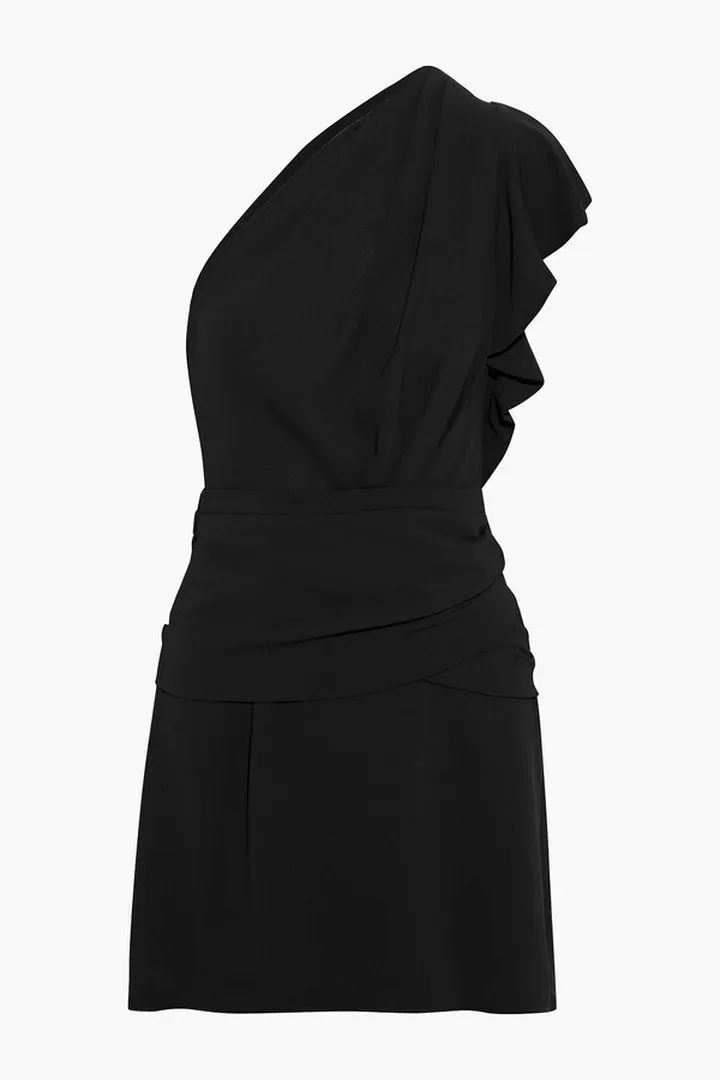 Bonzac one-shoulder ruffled crepe mini dress