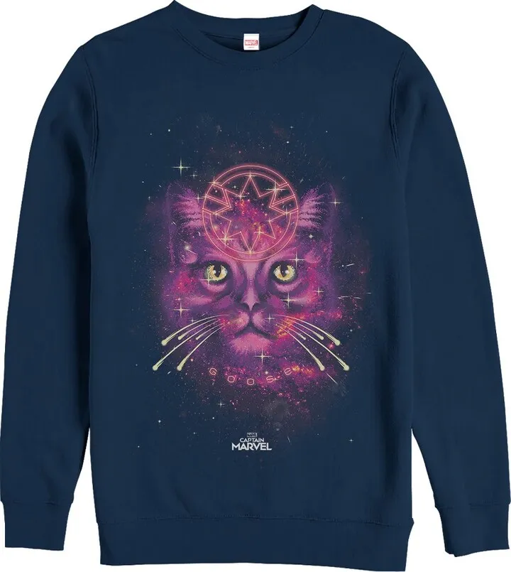 Men's Marvel Captain Marvel Cosmic Goose Cat Sweatshirt - Navy Blue - X Large