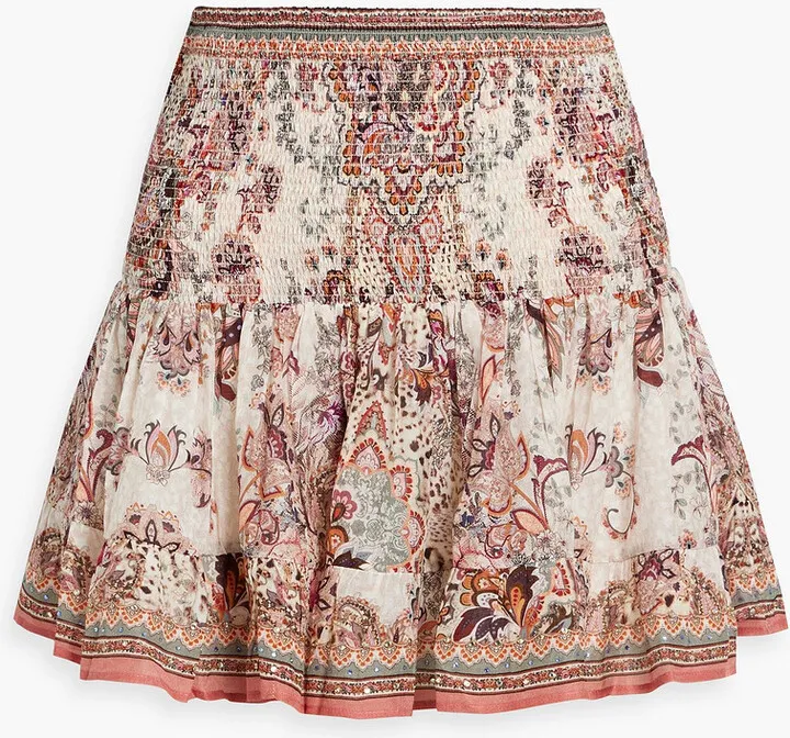 Crystal-embellished printed cotton and silk-blend mini skirt